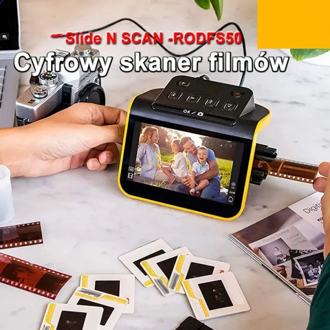 Skaner filmów cyfrowych, skaner filmów i slajdów, konwertuje kolorowe i czarno-białe negatywy i slajdy 35 mm, 126, 110 na wysokiej rozdzielczości zdjęcia cyfrowe JPEG o rozdzielczości 22 MP